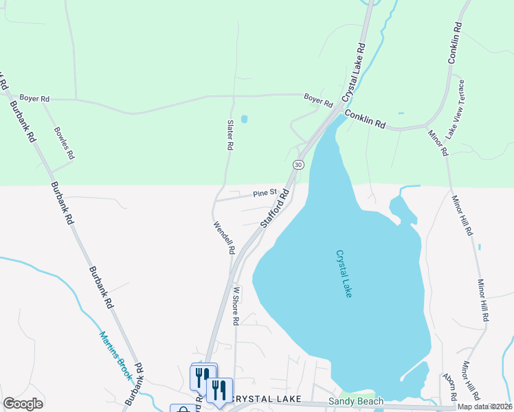 map of restaurants, bars, coffee shops, grocery stores, and more near 9 Cedar Street in Ellington