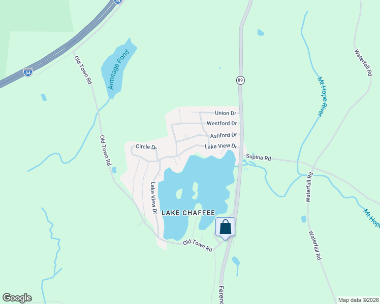 map of restaurants, bars, coffee shops, grocery stores, and more near 51 Ashford Drive in Ashford