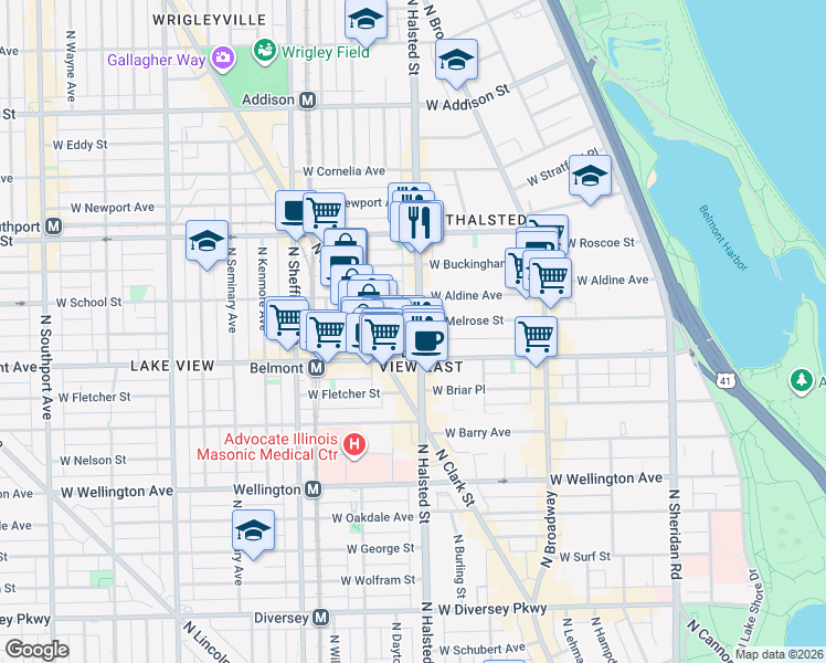 map of restaurants, bars, coffee shops, grocery stores, and more near in Chicago