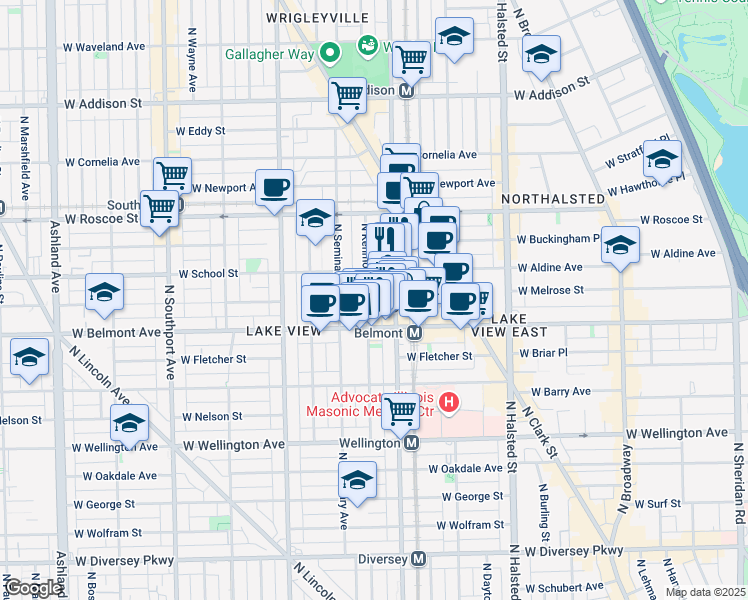 map of restaurants, bars, coffee shops, grocery stores, and more near 3252 North Kenmore Avenue in Chicago