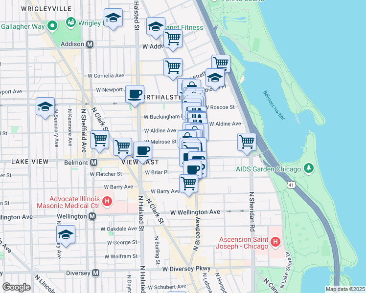 map of restaurants, bars, coffee shops, grocery stores, and more near in Chicago