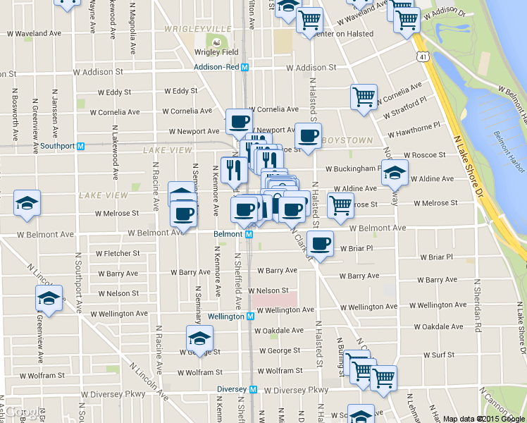 map of restaurants, bars, coffee shops, grocery stores, and more near in Chicago