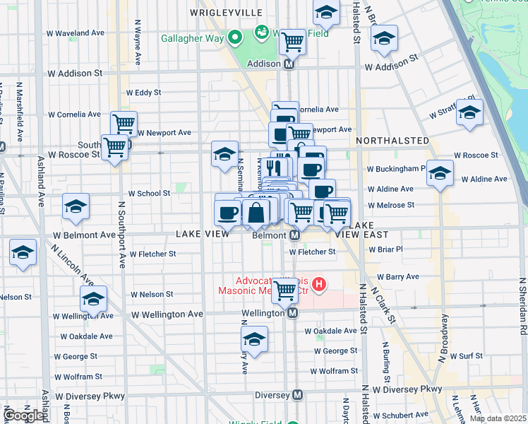 map of restaurants, bars, coffee shops, grocery stores, and more near 3252 North Kenmore Avenue in Chicago
