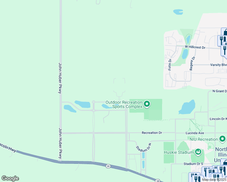 map of restaurants, bars, coffee shops, grocery stores, and more near 4 Northern View Circle in DeKalb