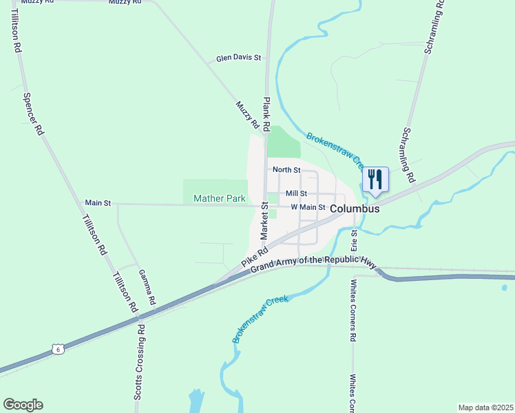 map of restaurants, bars, coffee shops, grocery stores, and more near 100 East Main Street in Corry