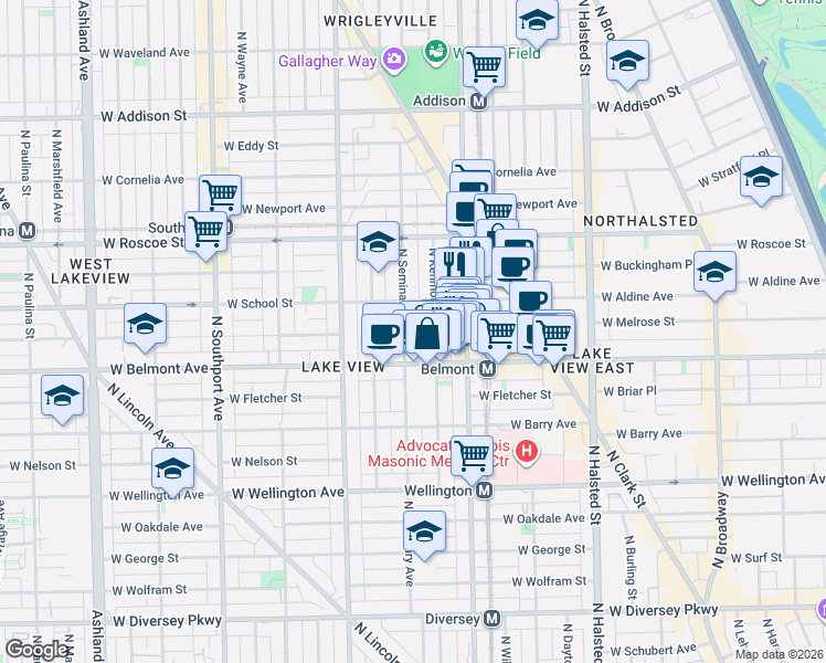 map of restaurants, bars, coffee shops, grocery stores, and more near 3252 North Kenmore Avenue in Chicago