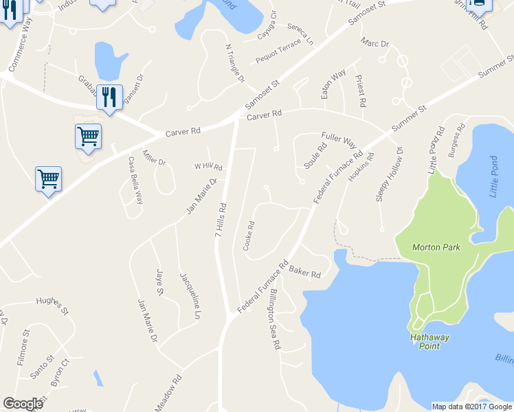 map of restaurants, bars, coffee shops, grocery stores, and more near 47 Cooke Road in Plymouth