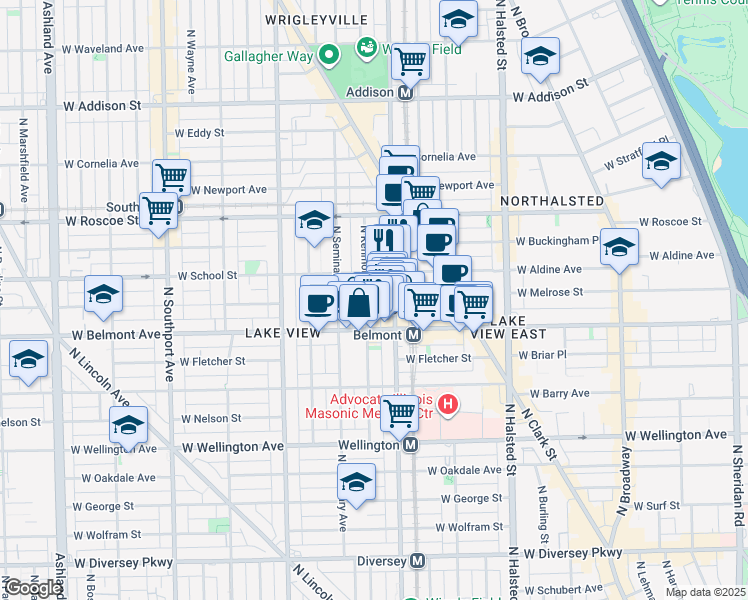 map of restaurants, bars, coffee shops, grocery stores, and more near 3252 North Kenmore Avenue in Chicago