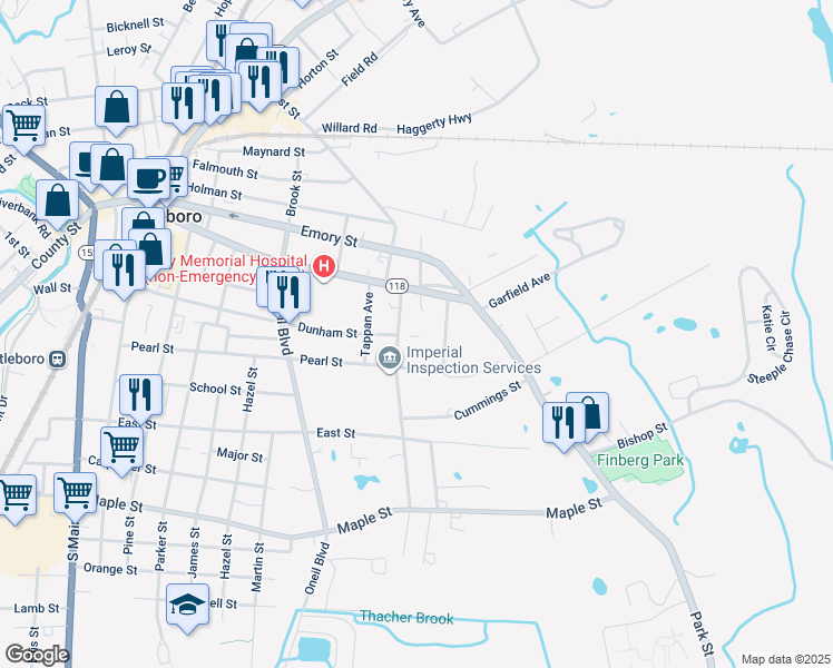 map of restaurants, bars, coffee shops, grocery stores, and more near 15 Davis Avenue in Attleboro
