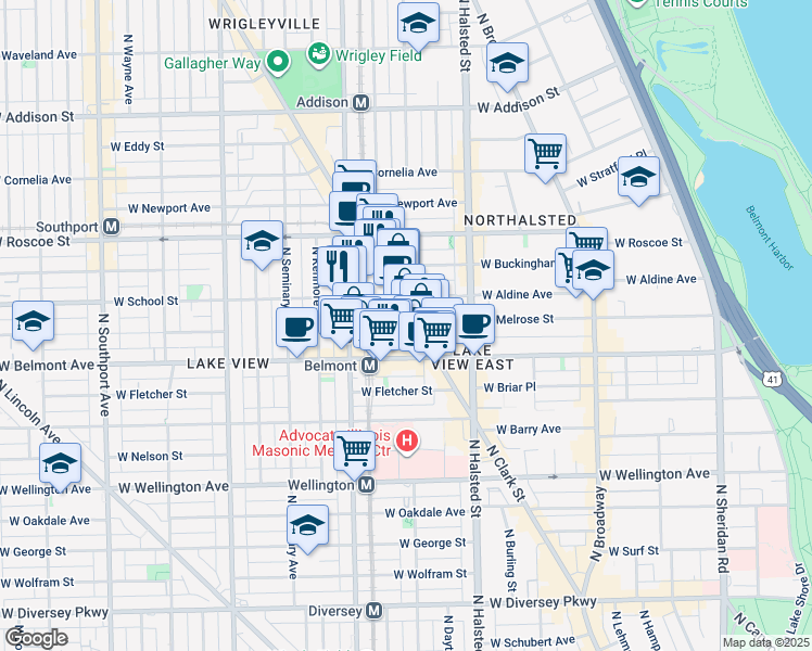 map of restaurants, bars, coffee shops, grocery stores, and more near in Chicago