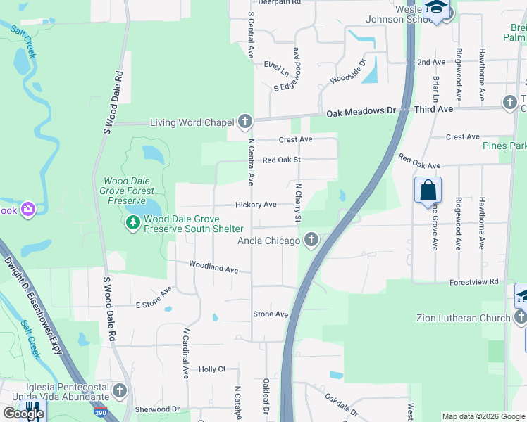 map of restaurants, bars, coffee shops, grocery stores, and more near 800 Hickory Avenue in Addison