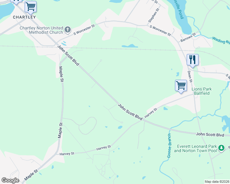 map of restaurants, bars, coffee shops, grocery stores, and more near 185 John Scott Boulevard in Taunton