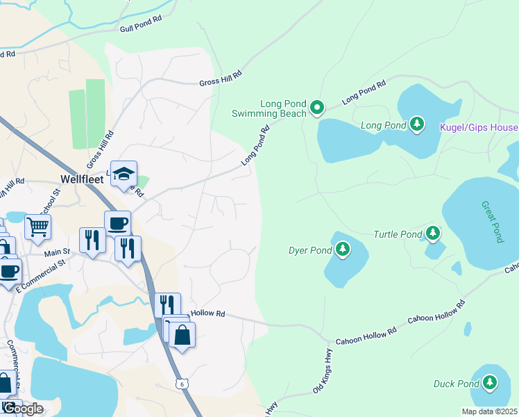 map of restaurants, bars, coffee shops, grocery stores, and more near 35 Woodlot Way in Wellfleet