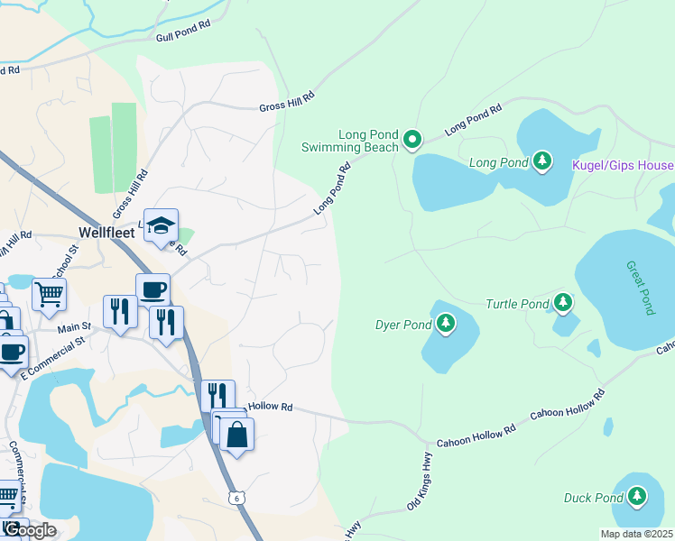 map of restaurants, bars, coffee shops, grocery stores, and more near 35 Woodlot Way in Wellfleet