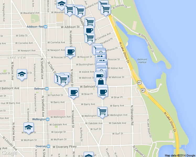 map of restaurants, bars, coffee shops, grocery stores, and more near in Chicago