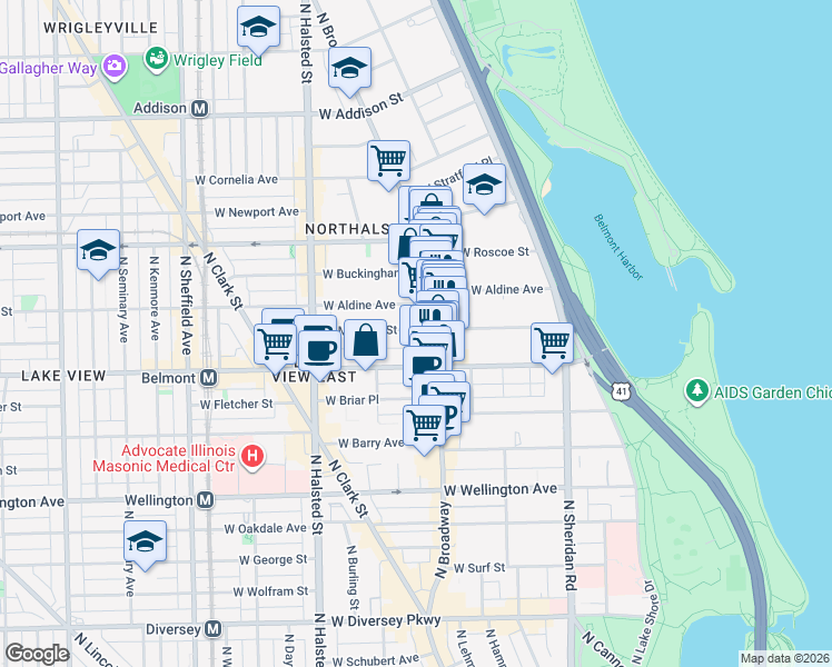 map of restaurants, bars, coffee shops, grocery stores, and more near in Chicago