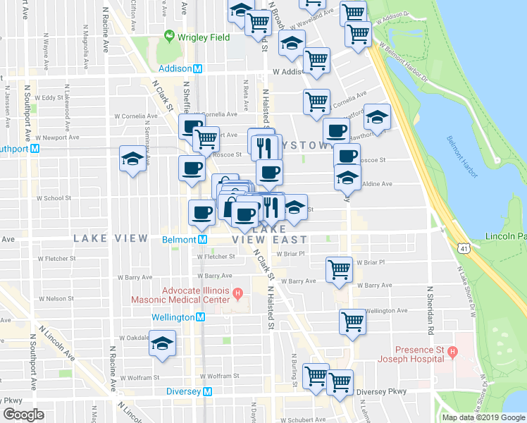 map of restaurants, bars, coffee shops, grocery stores, and more near in Chicago
