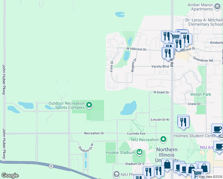map of restaurants, bars, coffee shops, grocery stores, and more near 707 Fotis Drive in DeKalb