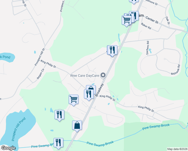 map of restaurants, bars, coffee shops, grocery stores, and more near 38 Britton Circle in Raynham