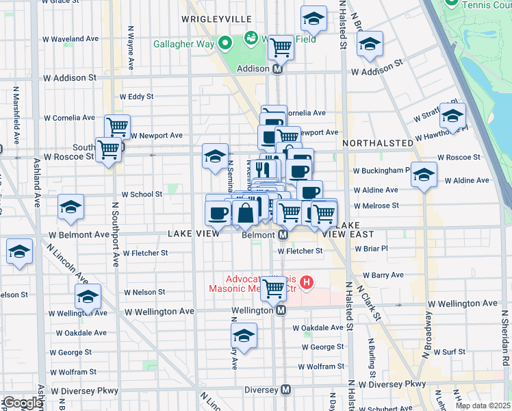 map of restaurants, bars, coffee shops, grocery stores, and more near 3252 North Kenmore Avenue in Chicago