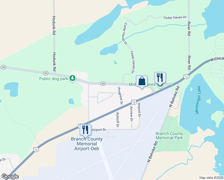 map of restaurants, bars, coffee shops, grocery stores, and more near 152 South Sunset Drive in Coldwater