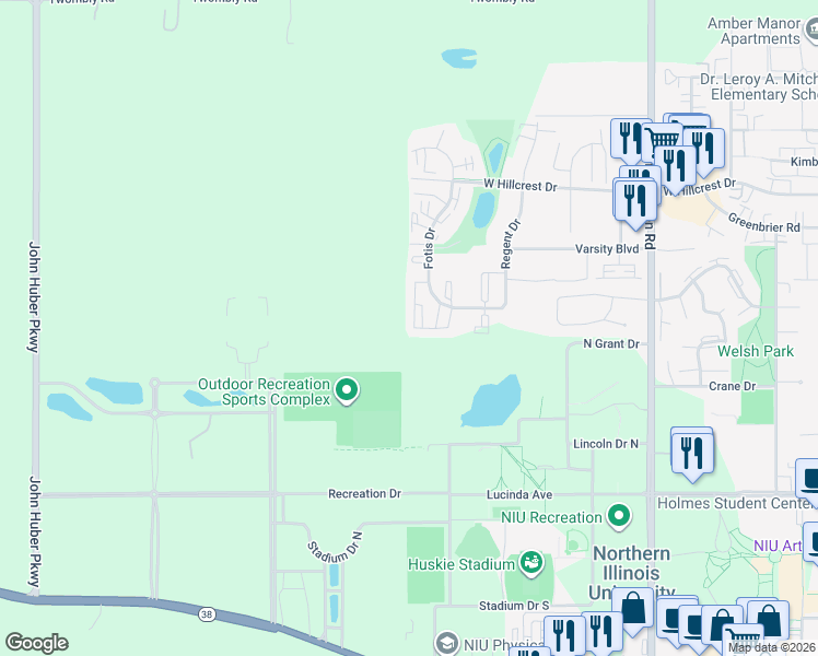 map of restaurants, bars, coffee shops, grocery stores, and more near 753 Fotis Drive in DeKalb