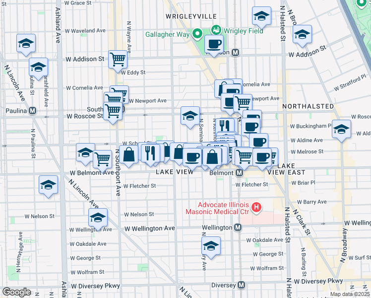map of restaurants, bars, coffee shops, grocery stores, and more near 3254 North Clifton Avenue in Chicago