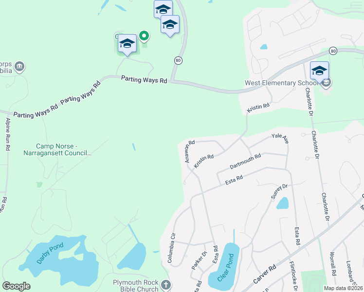 map of restaurants, bars, coffee shops, grocery stores, and more near 21 Anawon Road in Plymouth