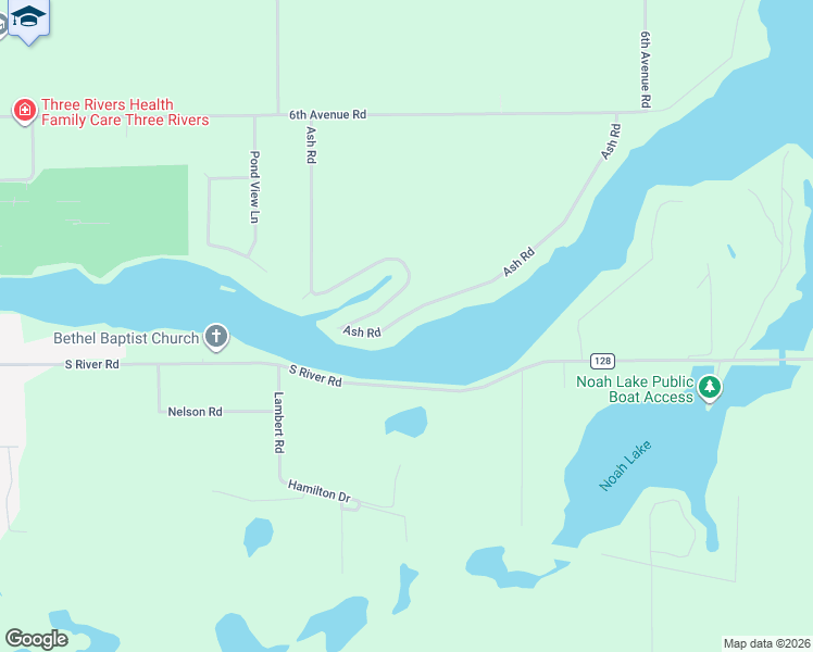 map of restaurants, bars, coffee shops, grocery stores, and more near 58770 Ash Road in Three Rivers