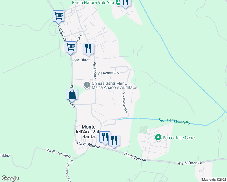 map of restaurants, bars, coffee shops, grocery stores, and more near 31 Via Condove in Monte dell'Ara-Valle Santa