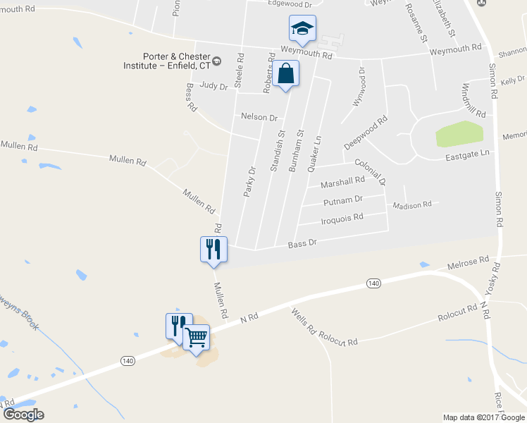 map of restaurants, bars, coffee shops, grocery stores, and more near 46 Standish Street in Enfield