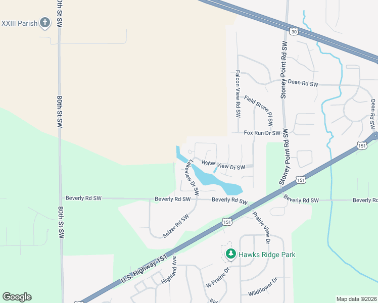 map of restaurants, bars, coffee shops, grocery stores, and more near 3824 Lakeview Drive Southwest in Cedar Rapids