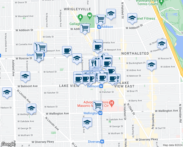 map of restaurants, bars, coffee shops, grocery stores, and more near 3252 North Kenmore Avenue in Chicago