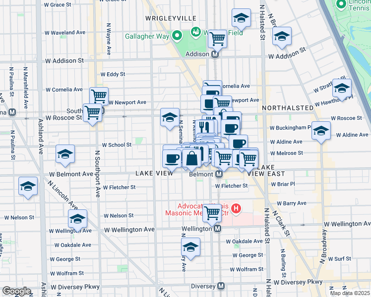 map of restaurants, bars, coffee shops, grocery stores, and more near 3252 North Kenmore Avenue in Chicago