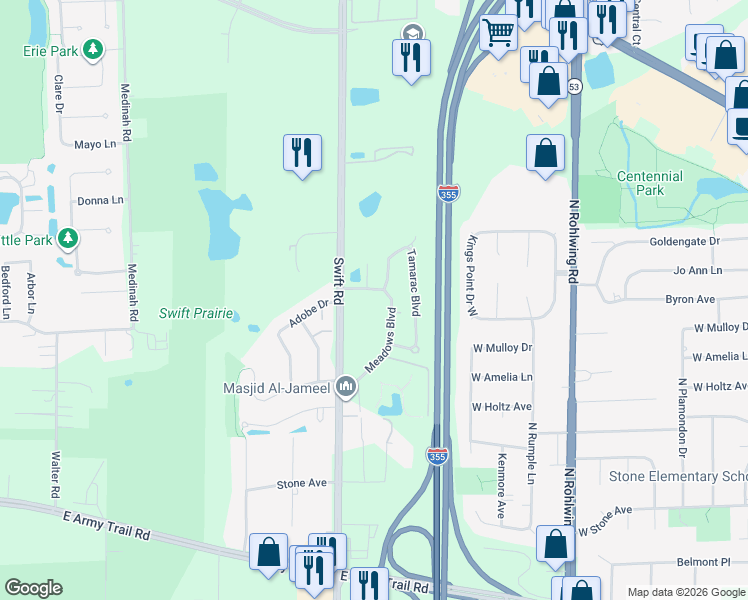 map of restaurants, bars, coffee shops, grocery stores, and more near 731 North Swift Road in Addison