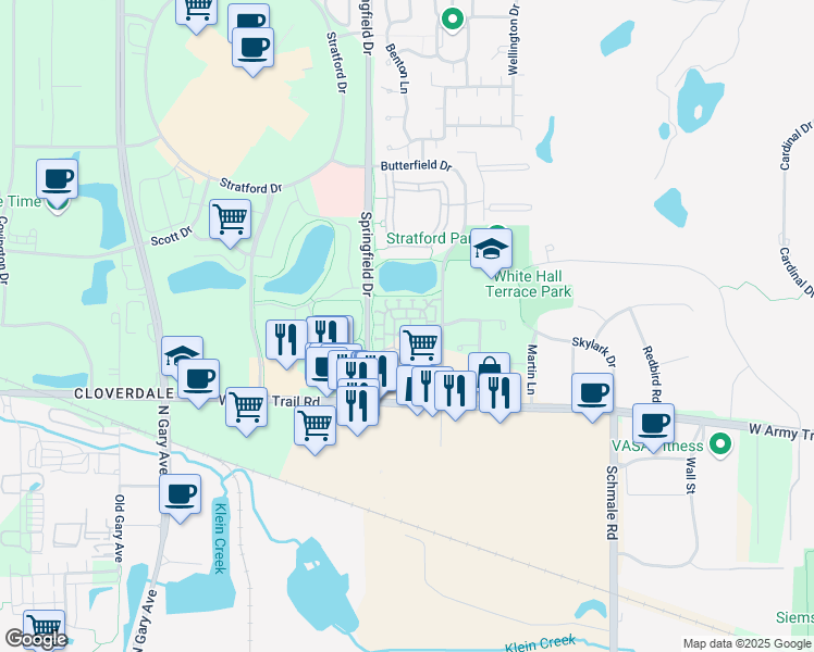 map of restaurants, bars, coffee shops, grocery stores, and more near 303 Vinings Drive in Bloomingdale