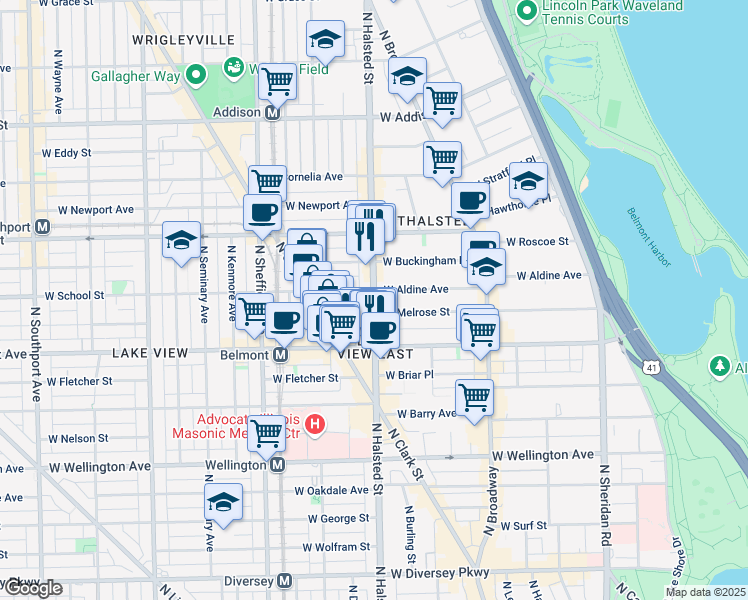 map of restaurants, bars, coffee shops, grocery stores, and more near in Chicago