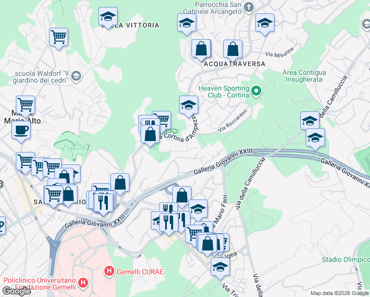 map of restaurants, bars, coffee shops, grocery stores, and more near 8 Via Saint Vincent in Rome