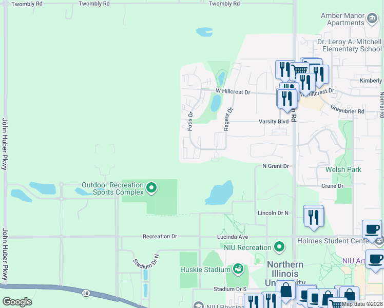 map of restaurants, bars, coffee shops, grocery stores, and more near 735 Fotis Drive in DeKalb