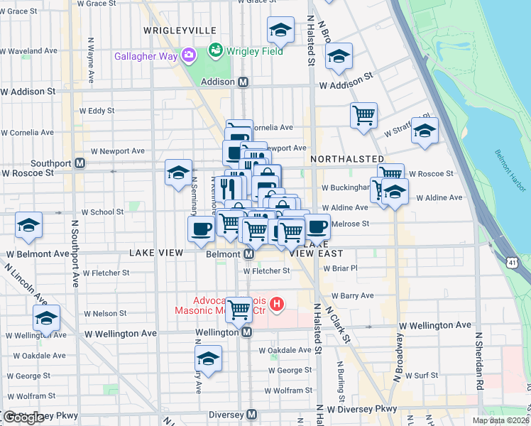 map of restaurants, bars, coffee shops, grocery stores, and more near in Chicago