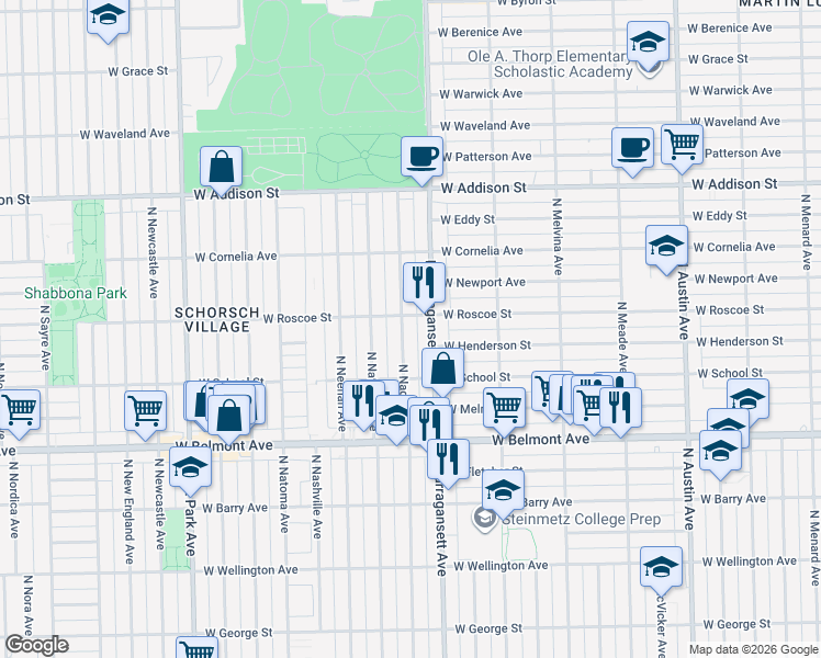 map of restaurants, bars, coffee shops, grocery stores, and more near 3351 North Nagle Avenue in Chicago