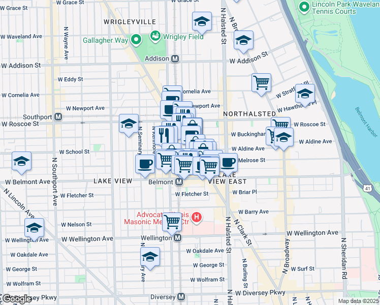 map of restaurants, bars, coffee shops, grocery stores, and more near in Chicago