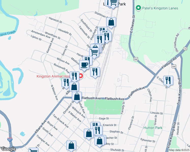map of restaurants, bars, coffee shops, grocery stores, and more near 56 Clarendon Avenue in Kingston