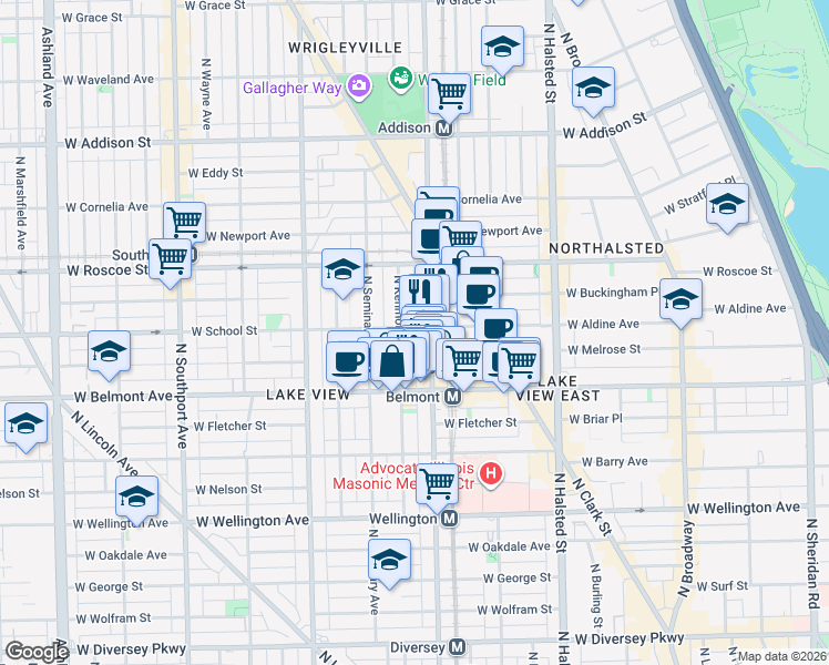 map of restaurants, bars, coffee shops, grocery stores, and more near 3252 North Kenmore Avenue in Chicago