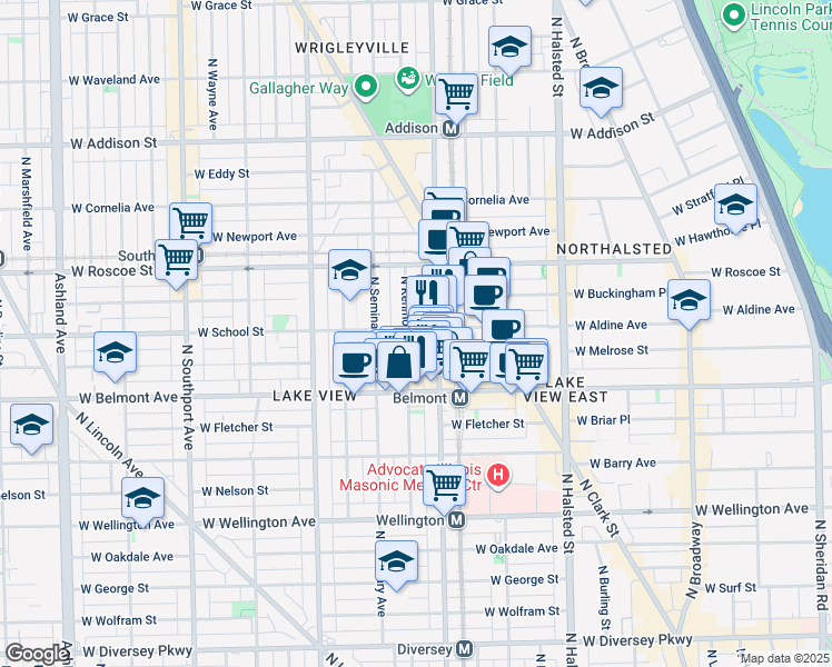 map of restaurants, bars, coffee shops, grocery stores, and more near 3252 North Kenmore Avenue in Chicago
