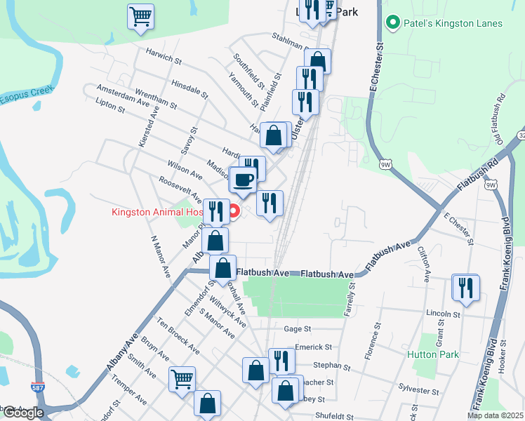 map of restaurants, bars, coffee shops, grocery stores, and more near 56 Clarendon Avenue in Kingston