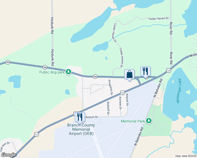 map of restaurants, bars, coffee shops, grocery stores, and more near 152 South Sunset Drive in Coldwater
