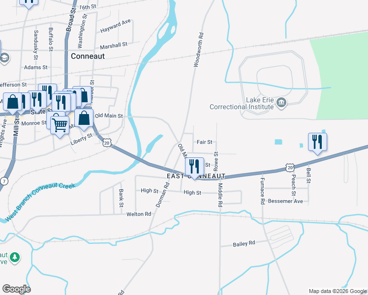 map of restaurants, bars, coffee shops, grocery stores, and more near 228 Salem Street in Conneaut