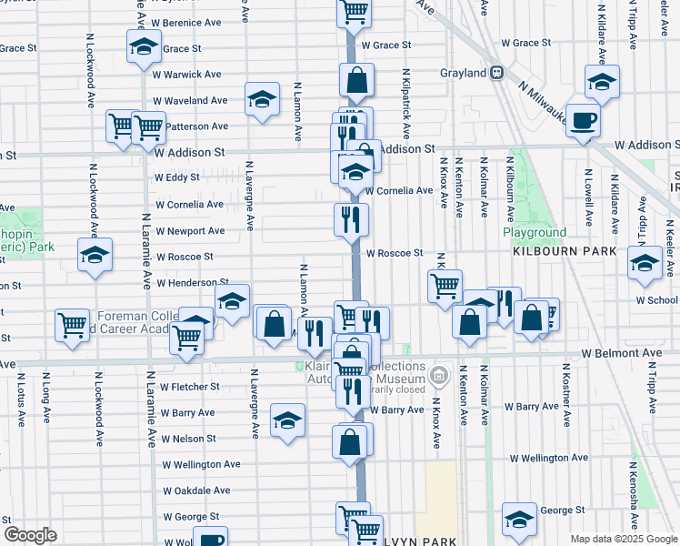 map of restaurants, bars, coffee shops, grocery stores, and more near 3324 North Cicero Avenue in Chicago