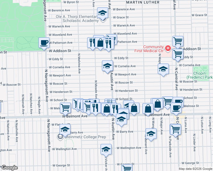 map of restaurants, bars, coffee shops, grocery stores, and more near in Chicago